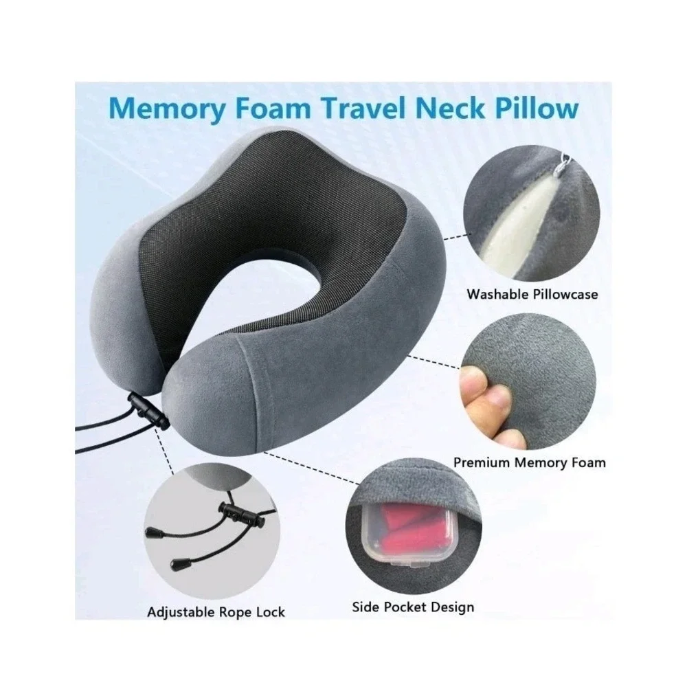 WeiTrust Airplane Pillow, Travel Neck Pillow with Standard, Black and Gray